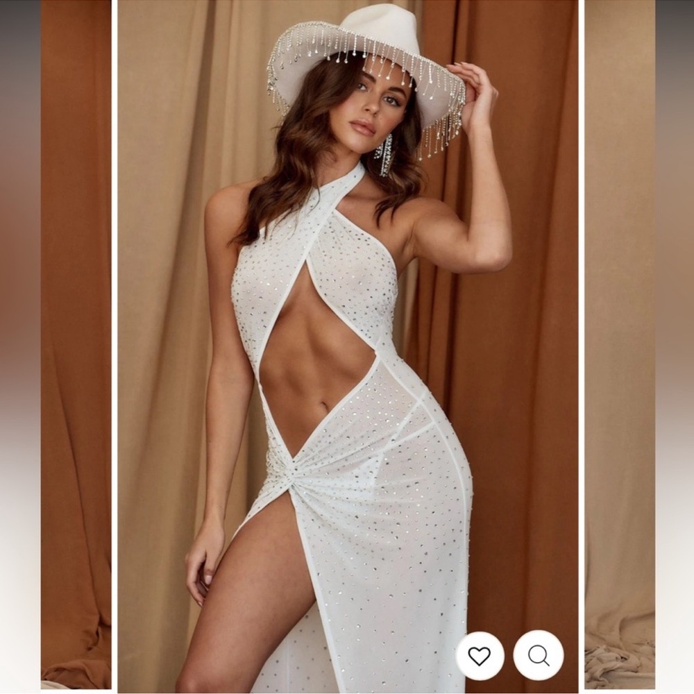 12th Tribe Cher White Rhinestone Sparkle Cutout Dress